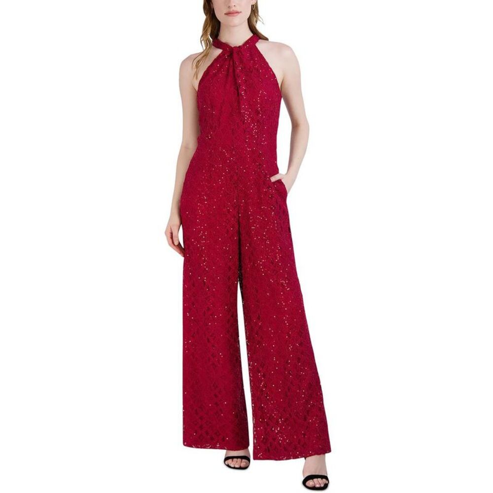 Julia Jordan Red sequin Halter Jumpsuit size 2